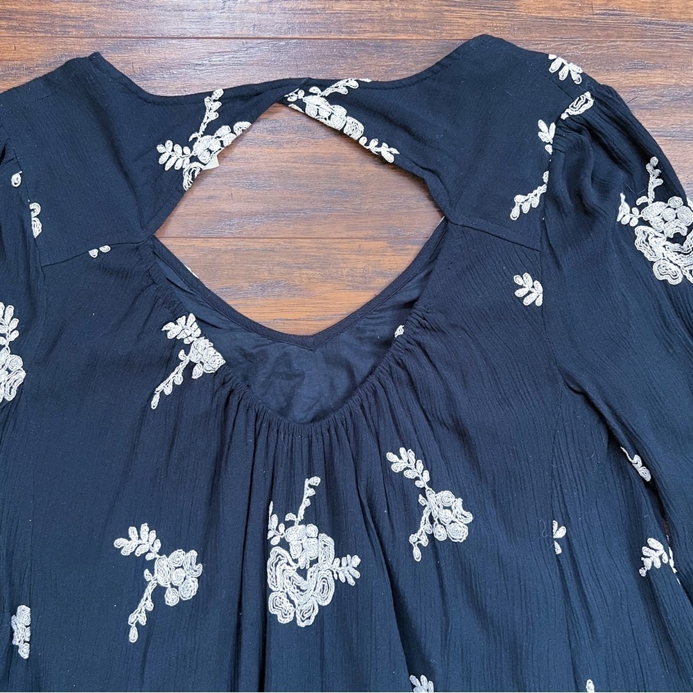 Free People • Embroidered Austin Mini Dress black cream floral flowy swing Emma - Picture 15 of 16
